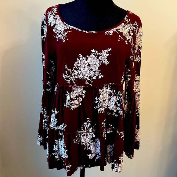 JODIFL Burgundy Floral Blouse - Picture 1 of 9